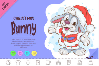 Christmas Cartoon Bunny. Clipart.