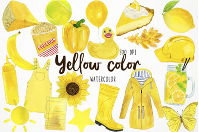 Watercolor Yellow Clipart, Yellow Color Clipart, Yellow Objects Clipar