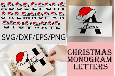 Christmas, Santa Hat Split Letters, Alphabet, Monogram