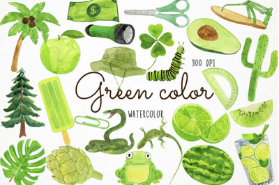 Watercolor Green Clipart, Green Color Clipart, Green Objects Clipart