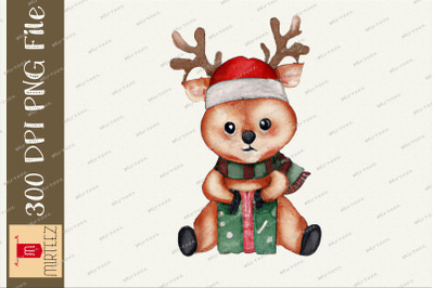 Christmas Reindeer Santa With Gift Box