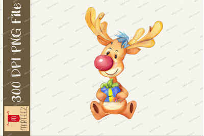 Christmas Reindeer Holding Gift Box