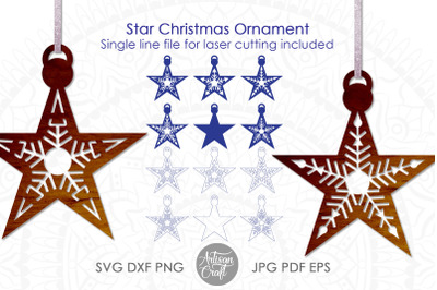 Star ornament SVG, Christmas ornament, snowflake designs, laser