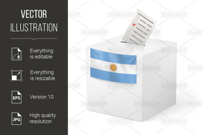 Ballot box with voting paper. Argentina