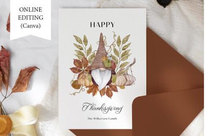 Happy Thanksgiving Greeting Card Autumn Gnome