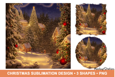 Christmas Village Scenery Sublimation | Winter Scene Background PNG