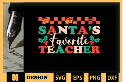 Santa&amp;&23;039;s Favorite Teacher Christmas Retro