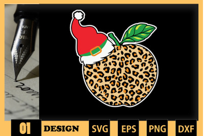 Christmas Teacher Apple Leopard SVG