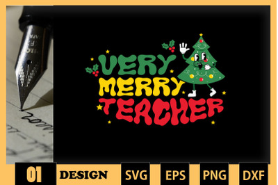 Christmas Very Merry Teacher Groovy