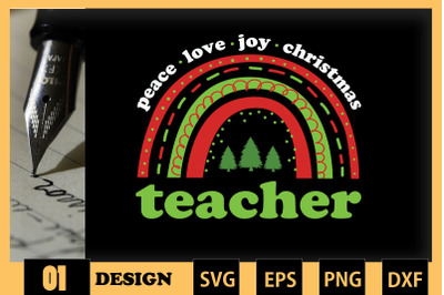 Teacher Christmas Rainbow Peace Love Joy