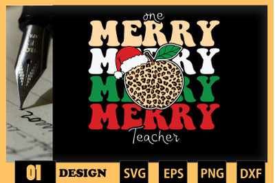 School Christmas One Merry Teacher Retro