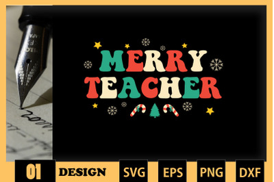 Retro Christmas Merry Teacher