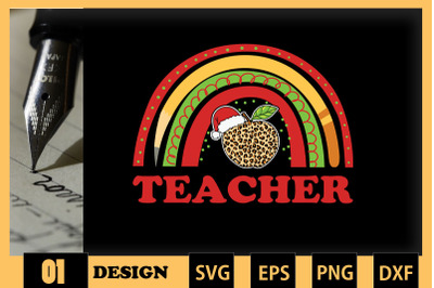 Christmas Teacher Rainbow Apple Leopard