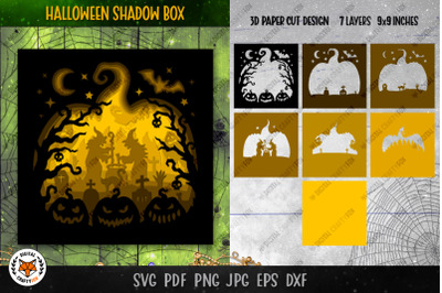 3D Halloween Shadow Box SVG | Halloween Light Box SVG