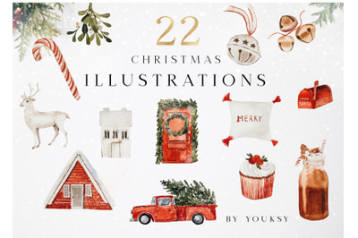 Christmas clipart, png, illustrations, car, deer, door
