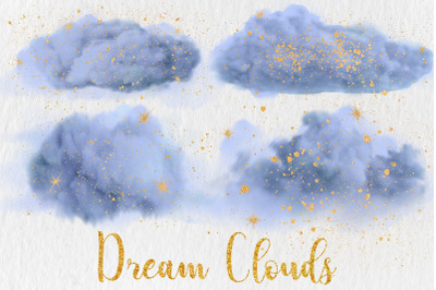 Blue clouds overlays with gold dust