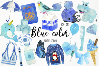 Watercolor Blue Clipart, Blue Color Clipart, Blue Objects Clipart