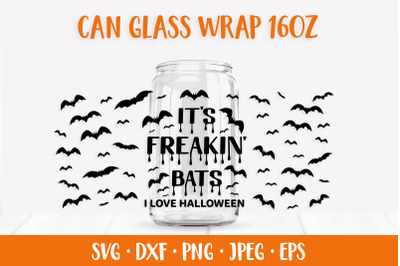 Its Freakin Bats I Love Halloween Glass Can Wrap SVG