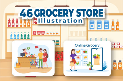 46 Grocery Store or Supermarket Illustration