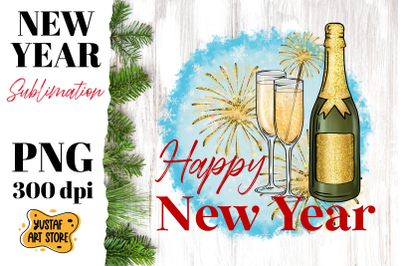 New Year sublimation. Happy New Year Champagne &amp; Sparkler