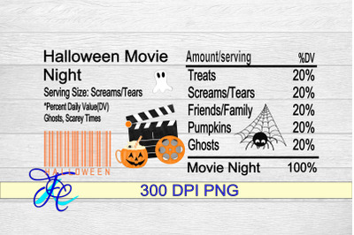 Halloween Movie Night Nutrition Label