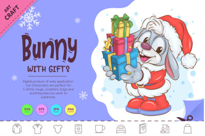 Christmas Bunny with Gifts. Clipart