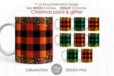 Plaid Christmas Mug Wrap PNG with glitter, red plaid mug