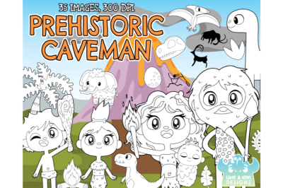 Prehistoric Caveman Digital Stamps - Lime and Kiwi Designs