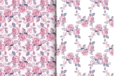 Rose flowers. Watercolor seamless patterns