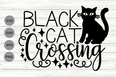 Black Cat Crossing Svg, Halloween Svg, Spooky Svg, Black Cat Svg.