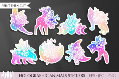 Holographic Stickers PNG | Animals And Moons Stickers