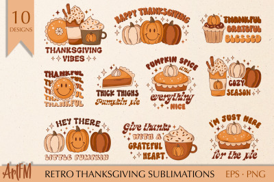 Retro Thanksgiving Sublimation Bundle | Retro Autumn PNG
