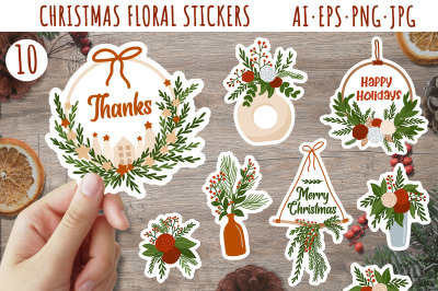 Christmas stickers in PNG / Christmas floral stickers