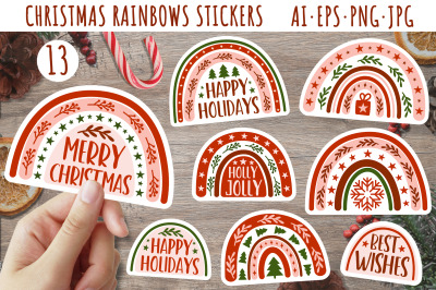 Printable Christmas stickers in PNG / Christmas rainbow
