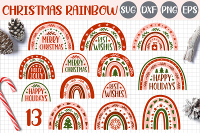 Christmas rainbow SVG / Boho Christmas rainbow bundle