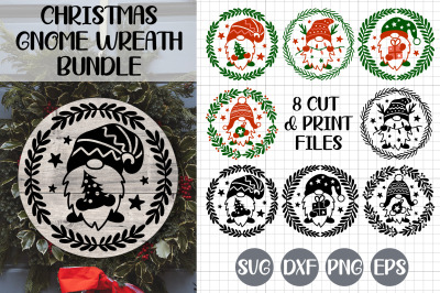 Christmas gnome wreath / Christmas round sign SVG bundle