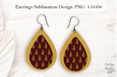 Gold Christmas trees teardrop earrings sublimation design