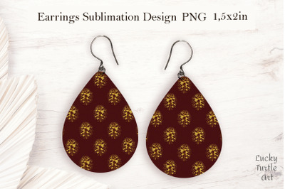 Gold Christmas cones teardrop earrings sublimation design