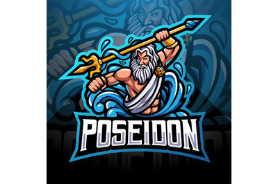 Poseidon esport mascot logo design with trident weapon