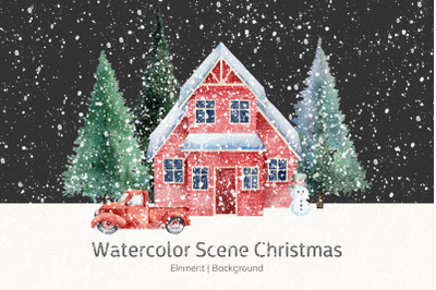 Watercolor Scene of a Christmas House