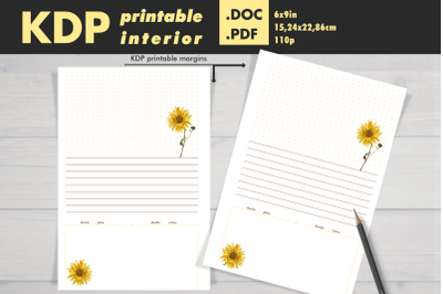 KDP Brainstorm Ideas Sunflower Notebook | KDP Printable Interior