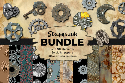 Steampunk Bundle. Steampunk Clipart and Digital Paper