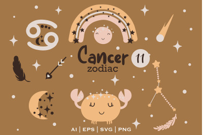 CANCER Baby SVG, Zodiac sign clipart, Cancer Constellation