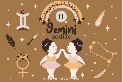 GEMINI Baby SVG, Zodiac sign clipart, Gemini Constellation