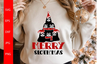 Merry Sloth&amp;&23;039;Mas Svg&2C; Funny Christmas Sloth Animal Tree SVG