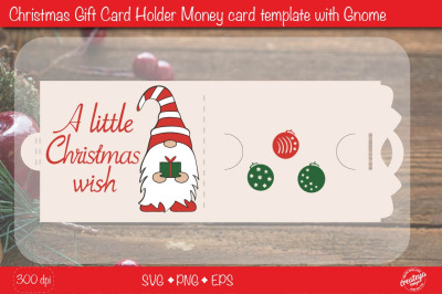 Christmas gift card holder template SVG, Christmas Wish Gnome money ca