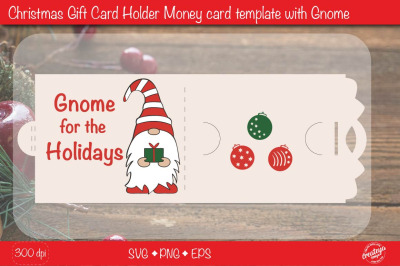 Christmas gift card holder template SVG, Holiday Gnome money card hold