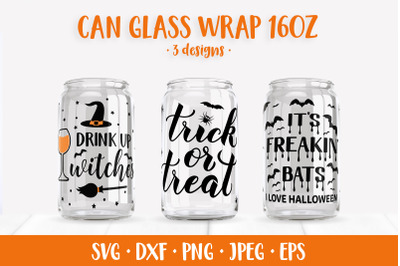 Halloween Quotes Glass Can Wrap SVG. Can Glass Wrap Designs