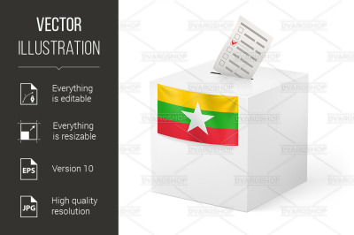 Ballot box with voting paper. Union of Myanmar