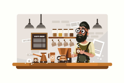 Hipster Barista Vector Illustration